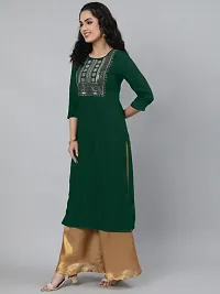 Women Embroidered Cotton Rayon A-line Kurta-thumb3