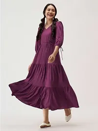 Women Fit and Flare Wine Dress-thumb1