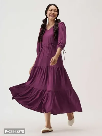 Women Fit and Flare Wine Dress-thumb2