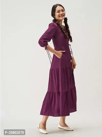 Women Fit and Flare Wine Dress-thumb3