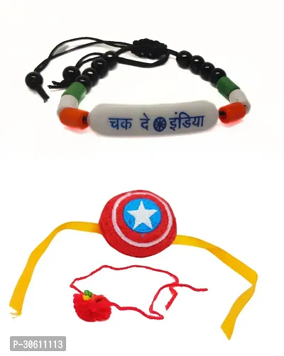 Combo of 2 Rakhi with India Flag Friendship Bracelet-thumb0