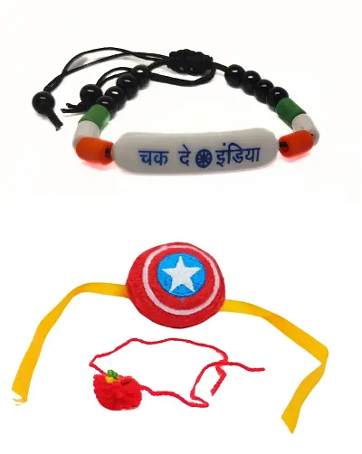 Combo of 2 Rakhi with India Flag Friendship Bracelet