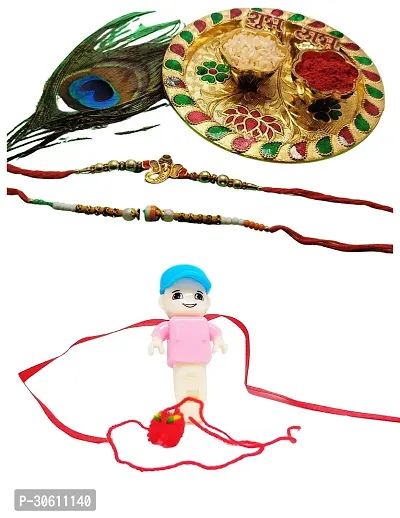 Combo of 4 Rakhi with Roli Chawl Plate