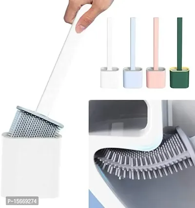 Glocal WEB Toilet Brush in Silicone Material with Hard Plastic Holder Comes with Slim Flex Brush Anti-drip Set, No-Slip Long Handle Soft Silicone Bristles (Multi Color)-thumb0