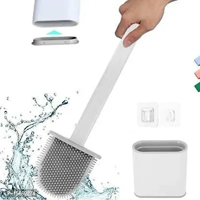 Glocal WEB Toilet Brush in Silicone Material with Hard Plastic Holder Comes with Slim Flex Brush Anti-drip Set, No-Slip Long Handle Soft Silicone Bristles (Multi Color)-thumb4