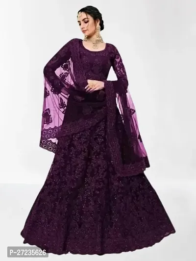 Stylish Purple Net Embellished Lehenga Choli Set For Women-thumb0