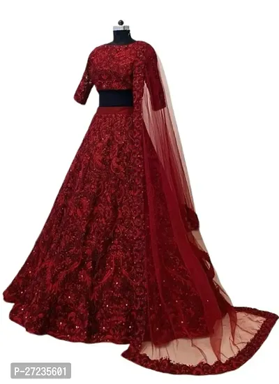 Stylish Maroon Net Embellished Lehenga Choli Set For Women-thumb0