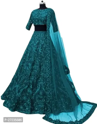 Stylish Green Net Embellished Lehenga Choli Set For Women