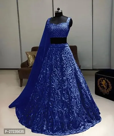 Stylish Blue Net Embellished Lehenga Choli Set For Women-thumb0