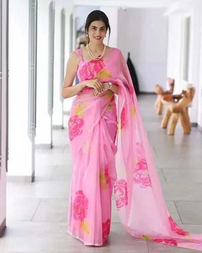 Stunning Organza Printed Sarees With Blouse Piece