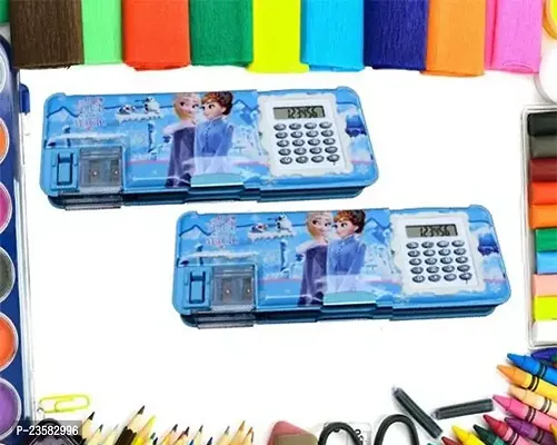 2 Sets Of Geometry Box / Pencil Box With 2 Rainbow Pencils  With Multi Purpose Inbuilt Calculator And Pencil Sharpner