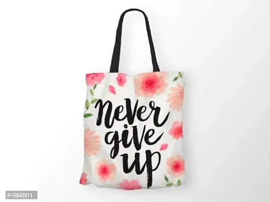 Never Give Up Printed Canvas Tote Bag