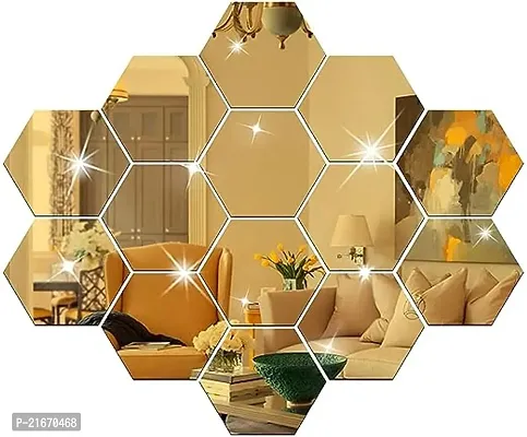 Classic Super Hexagon Wall Sticker (14Pcs) Golden Acrylic Mirro