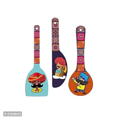 Classic Rajasthani Culture Wooden Wall Hanger For Home Set Of 3-thumb0