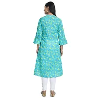 Ekara Women's Cotton Blue and Yellow Printed A-Line Flared Kurti (Size :- XS)-thumb3