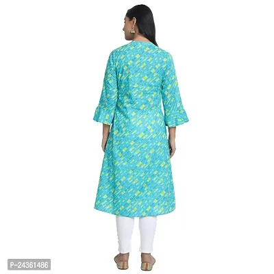 Ekara Women's Cotton Blue and Yellow Printed A-Line Flared Kurti (Size :- XS)-thumb4