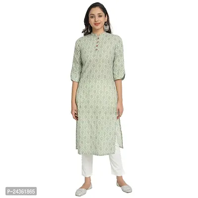 Ekara Women Sage Green Printed Straight Kurta