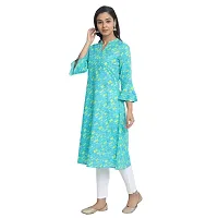 Ekara Women's Cotton Blue and Yellow Printed A-Line Flared Kurti (Size :- XS)-thumb2