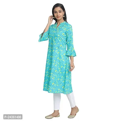 Ekara Women's Cotton Blue and Yellow Printed A-Line Flared Kurti (Size :- XS)-thumb3