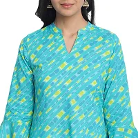 Ekara Women's Cotton Blue and Yellow Printed A-Line Flared Kurti (Size :- XS)-thumb4