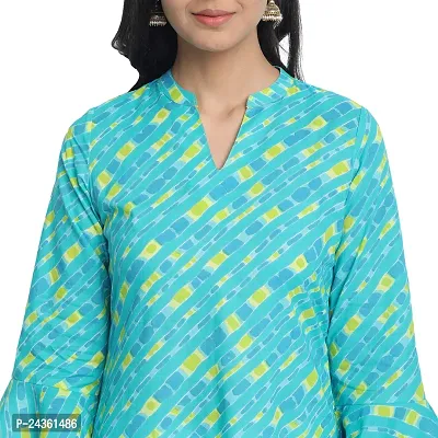 Ekara Women's Cotton Blue and Yellow Printed A-Line Flared Kurti (Size :- XS)-thumb5