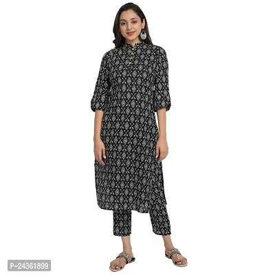 Ekara? Women's Cotton Printed Straight Kurta/Long Kurti for Girls, (EKKU1001, Black Kurta Only)