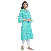 Ekara Women's Cotton Blue and Yellow Printed A-Line Flared Kurti (Size :- XS)-thumb1