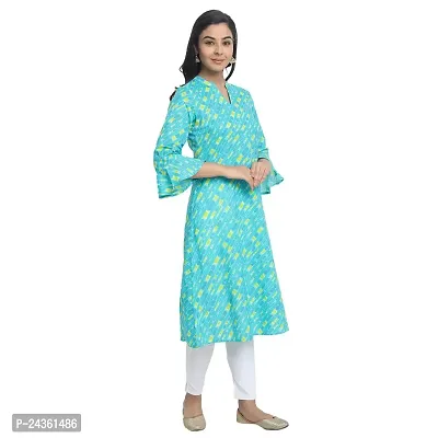 Ekara Women's Cotton Blue and Yellow Printed A-Line Flared Kurti (Size :- XS)-thumb2