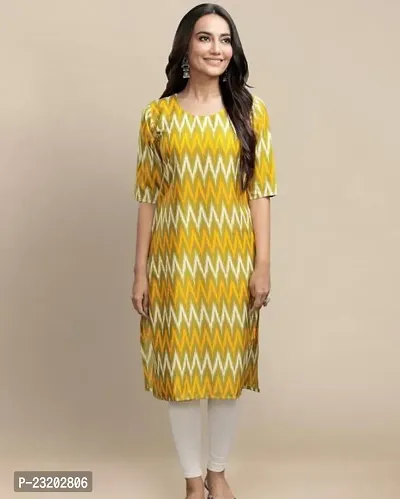 Trendy Straight Yellow Printed Cotton Kurta For Women-thumb0