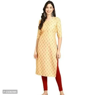 Trendy Straight Yellow Printed Cotton Kurta For Women-thumb0