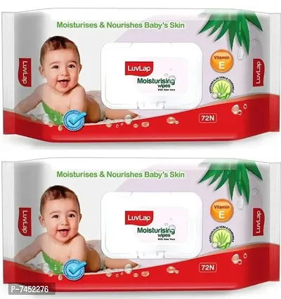 LuvLap Baby Moisturising Wipes with Aloe Vera, (72 wipes/pack with Lid Pack of 2)