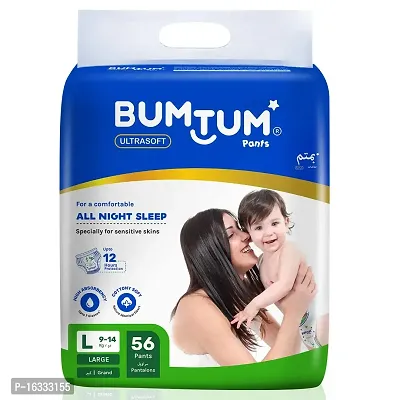 Bumtum Baby Diaper Pants, Large Size, 56 Count, Double Layer Leakage Protection Infused With Aloe Vera, Cottony Soft High Absorb Technology (Pack of 1)-thumb0