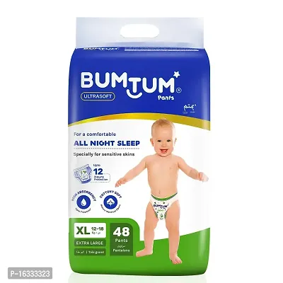 Bumtum Baby Diaper Pants, XL Size, 48 Count, Double Layer Leakage Protection Infused With Aloe Vera, Cottony Soft High Absorb Technology (Pack of 1)-thumb0