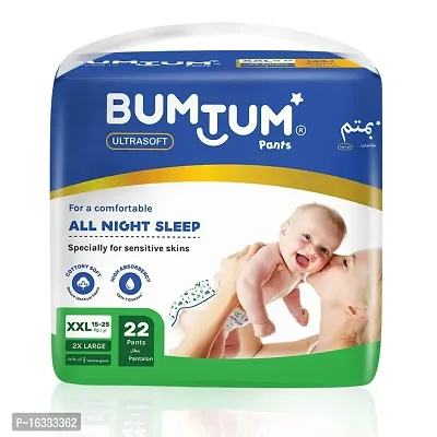 Bumtum Baby Diaper Pants, XX-Large Size, Double Layer Leakage Protection Infused With Aloe Vera, Cottony Soft High Absorb Technology (Pack of 1, 22 Pcs. per pack)-thumb0