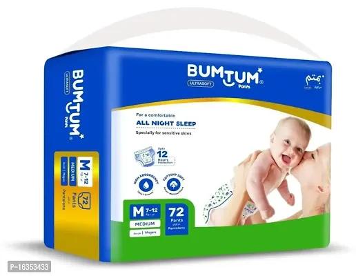 Bumtum Baby Diaper Pants, Medium Size, 72 Count, Double Layer Leakage Protection Infused With Aloe Vera, Cottony Soft High Absorb Technology (Pack of 1)
