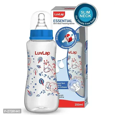 LuvLap Anti-Colic Slim Wild Flowers, BPA-Free Regular Neck Baby Feeding Bottle, 250ml, Blue