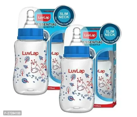LuvLap Anti-Colic Slim Wild Flowers, BPA-Free Regular Neck Baby Feeding Bottle, 125ml, Blue( pack of 2)