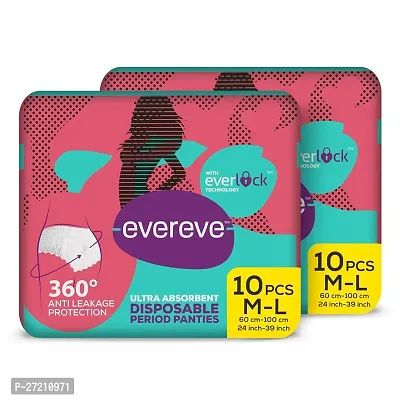 EverEve Ultra Absorbent Disposable Period Panties,M-L,2X10's Pack,0% Leaks,Sanitary Protection For WomenGirls,Maternity Delivery Pad,360deg;Protection,PostpartumOvernight Use,Heavy Flow Pack Of 20