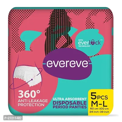 EverEve Ultra Absorbent Disposable Period Panties, M-L, 5's Pack, 0% Leaks, Sanitary protection for women  Girls, Maternity Delivery Pads, 360deg; Protection, Postpartum  Overnight use, Heavy Flow