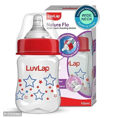 Luvlap Anti-Colic Wide Neck Natura Flo Baby Feeding Bottle, 150ml, New Born / Infants / Toddler upto 3 years, Stars, BPA Free