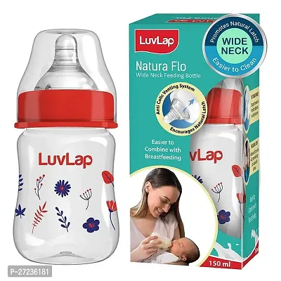 Luvlap 150ml Wide Neck Baby Feeding Bottle, PP, BPA Free, 0m+, Red Blue Floral - 150ml, Red-thumb0