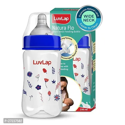 LuvLap Anti-Colic Wide Neck Natura Flo Baby Feeding Bottle, 250ml, New Born / Infants / Toddler upto 3 years, Floral, BPA Free, Pack of 1, Light Blue
