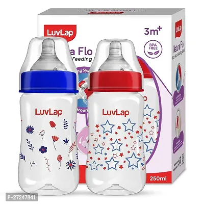 LuvLap Anti-Colic Wide Neck Natura Flo Baby Feeding Bottle, 250ml (Pack of 2), New Born/Infants/Toddler Upto 3 Years, Stars, BPA Free