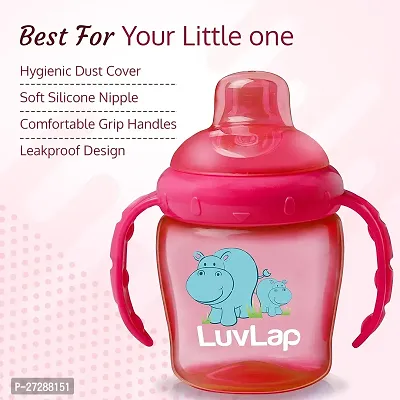 LuvLap Hippo Spout Sipper for Infant/Toddler, 225ml, Anti-Spill Sippy Cup with Soft Silicone Spout BPA Free, 6m+ (Pink)-thumb2