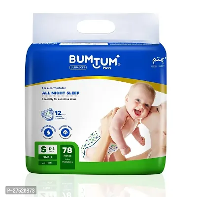 Bumtum Baby Diaper Pants, Small Size 78 Count, Double Layer Leakage Protection Infused With Aloe Vera, Cottony Soft High Absorb Technology (Pack of 1)
