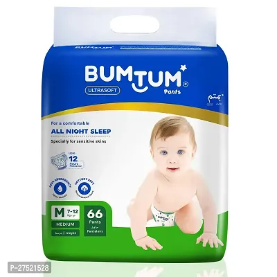 Bumtum Baby Diaper Pants, Medium Size, 66 Count, Double Layer Leakage Protection Infused With Aloe Vera, Cottony Soft High Absorb Technology (Pack of 1)-thumb0