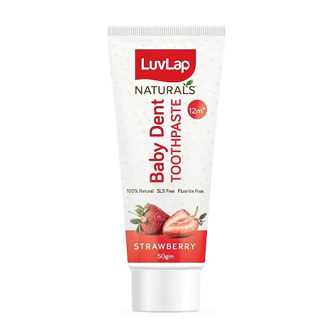 LuvLap Naturals 100% Natural Baby Toothpaste 50G, Strawberry Flavour, SLS  Fluoride Free Kids Toothpaste, Removes Plaque, Prevents Bacteria, Ensures White Teeth, Neutral Ph, 12M+