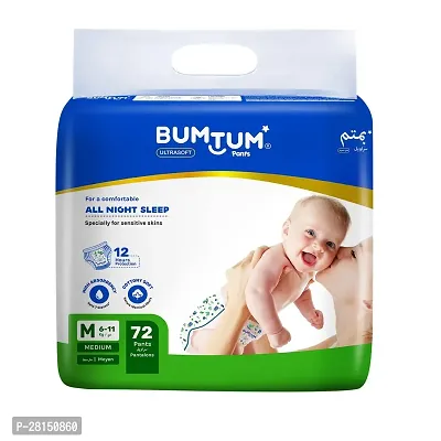 Bumtum Baby Diaper Pants, Medium Size, 72 Count, Double Layer Leakage Protection Infused With Aloe Vera, Cottony Soft High Absorb Technology