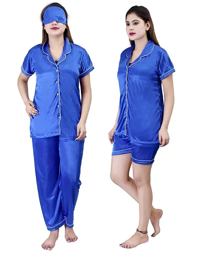 Buy One Get One!!!Fancy Solid Satin Short and Long Nightsuit Combo for Women
