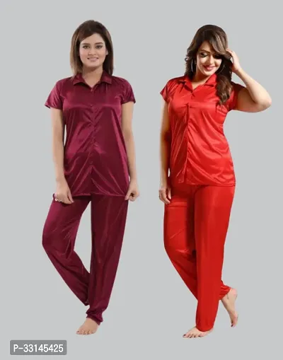 Comfortable Multicoloured Satin Lounge Set For Women Pack Of 2-thumb0